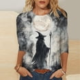 thumbnail image 2 of successthop Cute Halloween Shirts Adults Witch 3/4 Sleeve Crewneck Tops Vacation Tee Fall Festival Plus Size Clothes L, 2 of 5