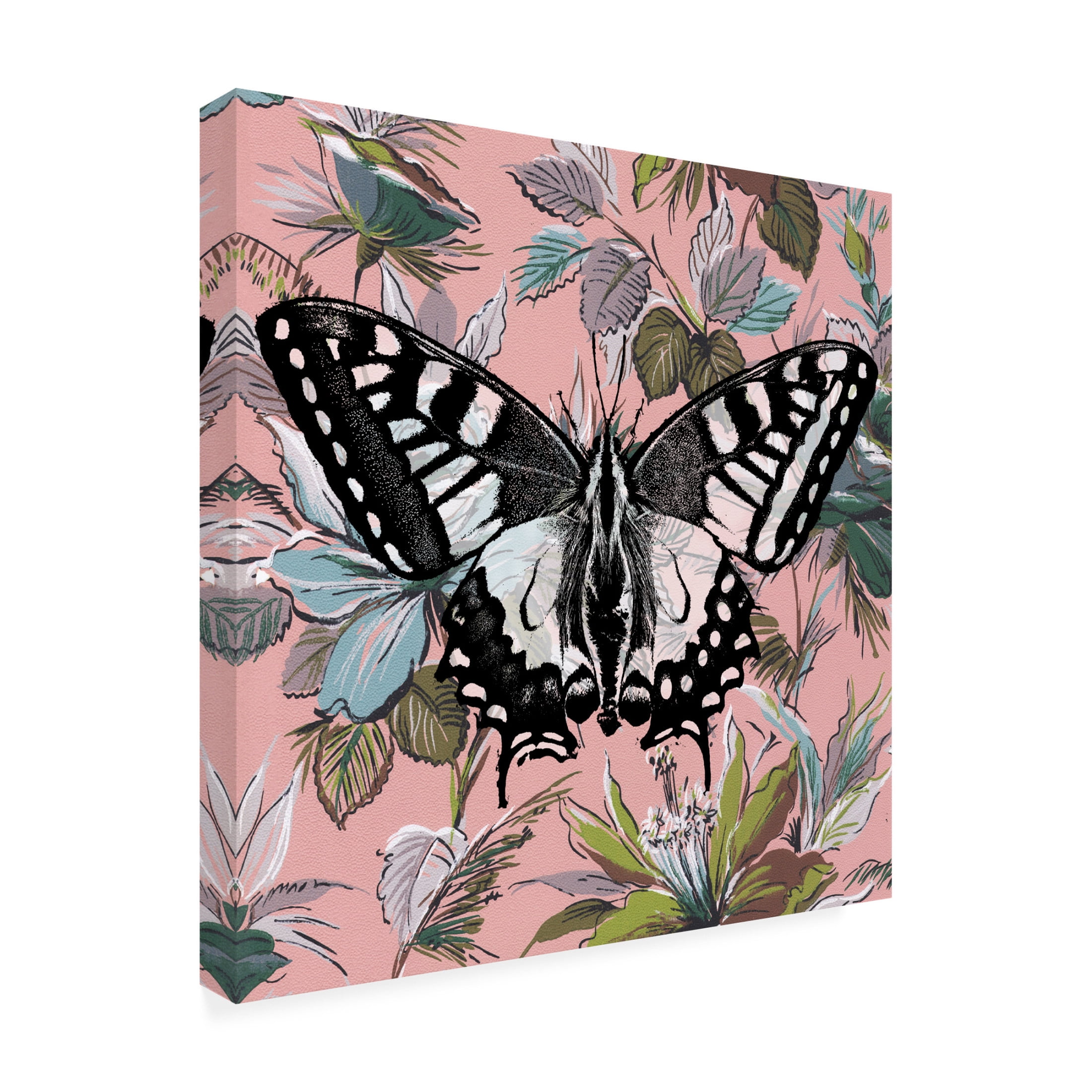 Canvas Wall Art - Dean Russo- Exclusive 'Butterfly Wallpaper Square' Wall Art for Living Room, Bedroom, or Office Décor by Trademark Fine Art - 14 x 14 Inches