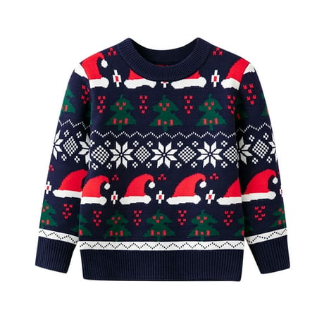 

Hfolob Toddler Boys Girls Sweater Christmas Cartoon Xmas Hat Print Sweater Long Sleeve Warm Knitted Pullover Tops Cute Sweaters