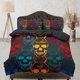 thumbnail image 1 of Colorful Skulls Negro Funda Nórdica Juego Colcha, Dormitorio Ropa de cama con funda de almohada, 1 of 4