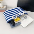 thumbnail image 4 of Hvmvliv Women Striped Canvas Beach Bag,Large Capacity Casual Tote Handbag and Shoulder Bag,Reusable Beach Purse for Beach,Travel,Shopping,Size 13.8X13in Blue, 4 of 9
