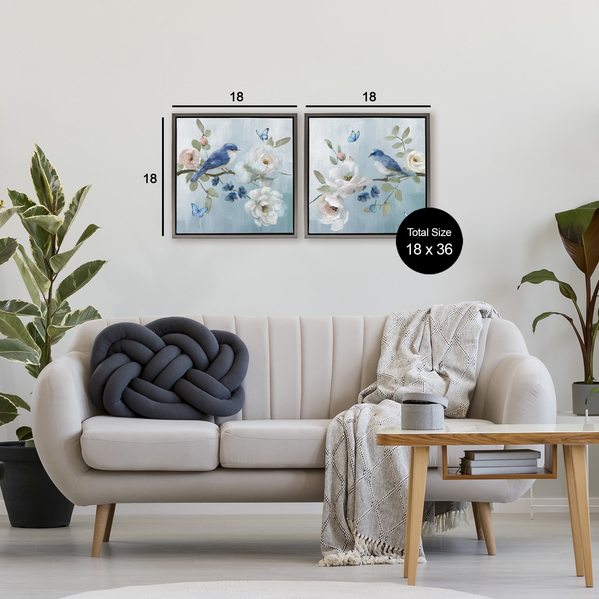 Stupell Industries Nature's Tranquility Florals 2 Piece Gray Framed Floater Canvas Set, design by Nan