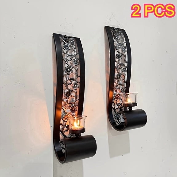 Vintage Black Metal Wall Candle Sconce Set of Two, Elegant Accent Lighting, Home Decor - Wall Sconces for Living Room, Bathroom, Dining Room Hallways and Office