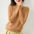 thumbnail image 6 of Women's Mock Neck Sweater Classic Long Sleeve Soft Knit Pullover Warm Slim Fit Fall Winter Top Khaki M, 6 of 6