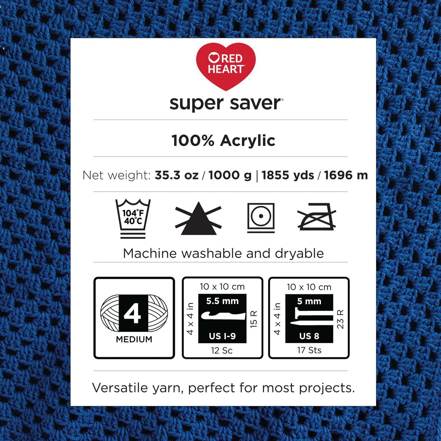 Red Heart® Super Saver®1000G Yarn, Acrylic #4 Medium, 35.3 oz/1000g, 1855 Yards