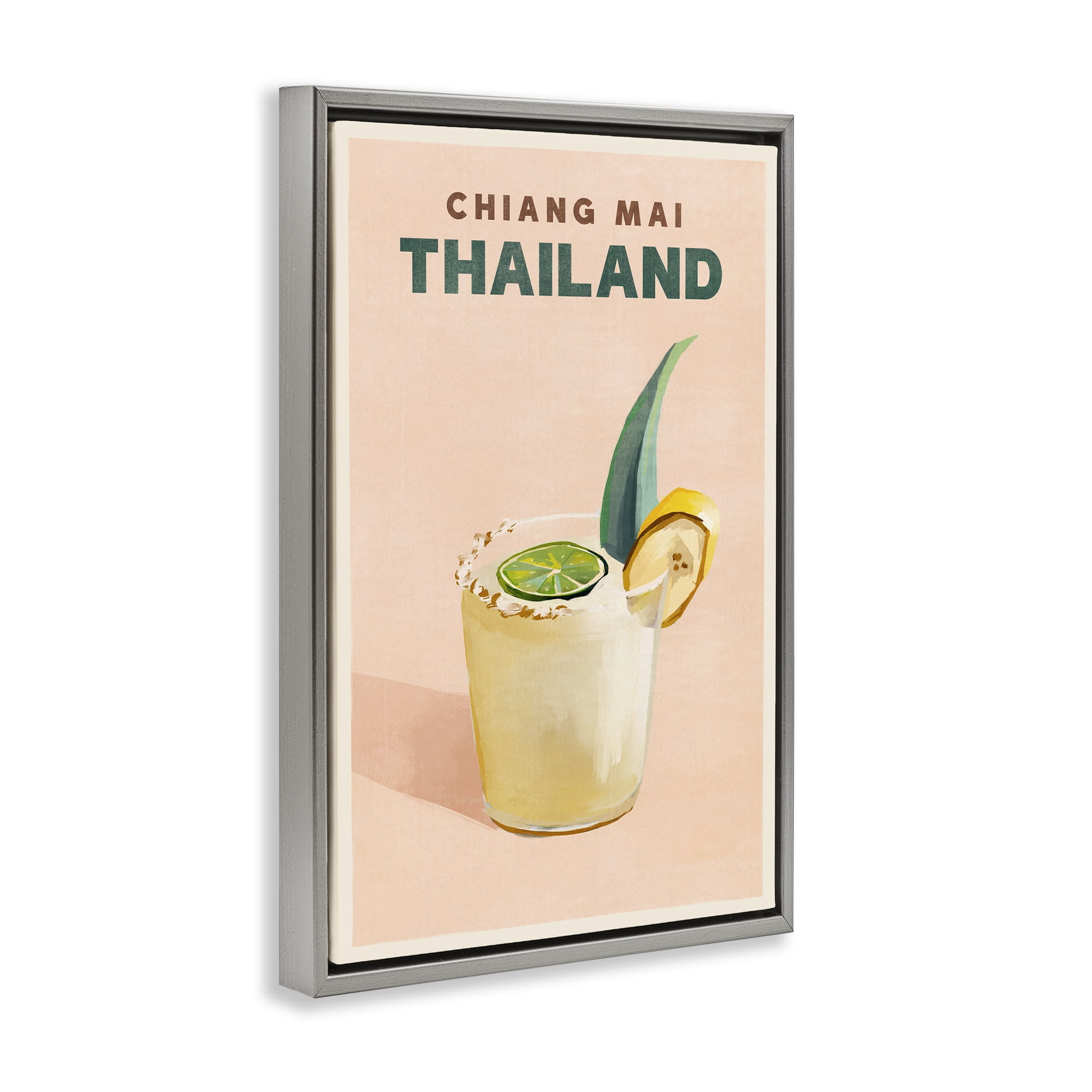 Stupell Industries Chiang Mai Thailand Cocktail Food & Beverage Painting Gray Floater Framed Canvas Art Print Wall Art, 21 x 31