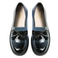 thumbnail image 4 of YDN Women's Round Toe Tassels Penny Loafers Bows Slip On Low Block Heel Pumps Vintage Dress Party Shoes Size 6.5 Black Blue, 4 of 4