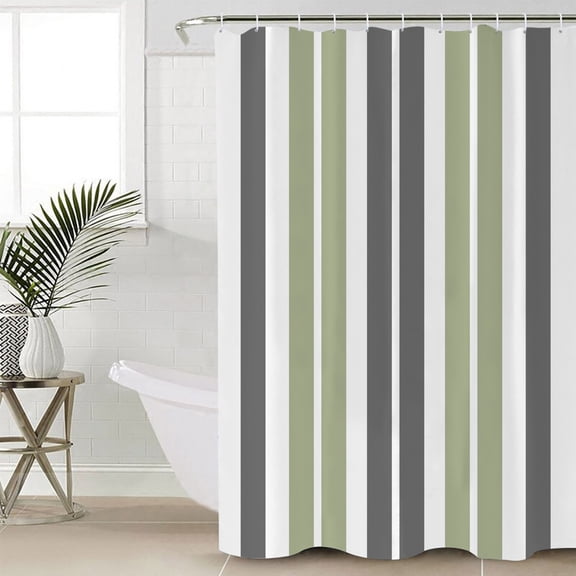 Sage Green Grey Striped Waterproof Fabric Shower Curtain, Gray Modern Abstract Art Shower Curtain for Bathroom Curtains Bathtubs Hotel Washable Shower Curtains with 12 Hooks Long 72x78in