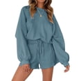 thumbnail image 1 of Faithtur Ensemble de Vêtements de Détente d'Été pour Femmes Hauts à Manches Longues à Col Rond + Short à Cordon 2 Pièces, 1 of 1