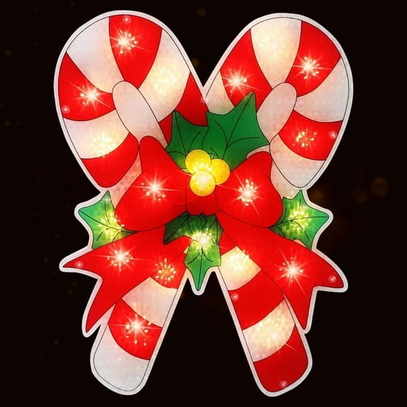 17" 20L Lighted Candy Cane Merry Christmas for Christmas Decorations, Christmas Tree Wreath Decorations Accessories Hanging Ornaments, Christmas Decor Lights for Home