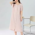 thumbnail image 2 of HAiming Women's Sleepwear Round Neck Short Sleeve Button down Midi Nightgowns Casual Loose Pajamas Dress Loungewear, 2 of 6