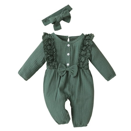 

Dpytoraw Romper Clothes Jumpsuit Linen One Bow Girl Cotton Lace Baby Piece Girls Romper&Jumpsuit Size 12-18 Months