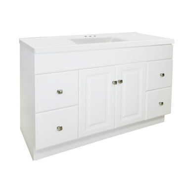 Design House 586479 Wyndham 2-Door 4-Drawer Bathroom Vanity with Cultured Marble 4 in. Centerset Solid White Top, Unassembled, 49x22, White