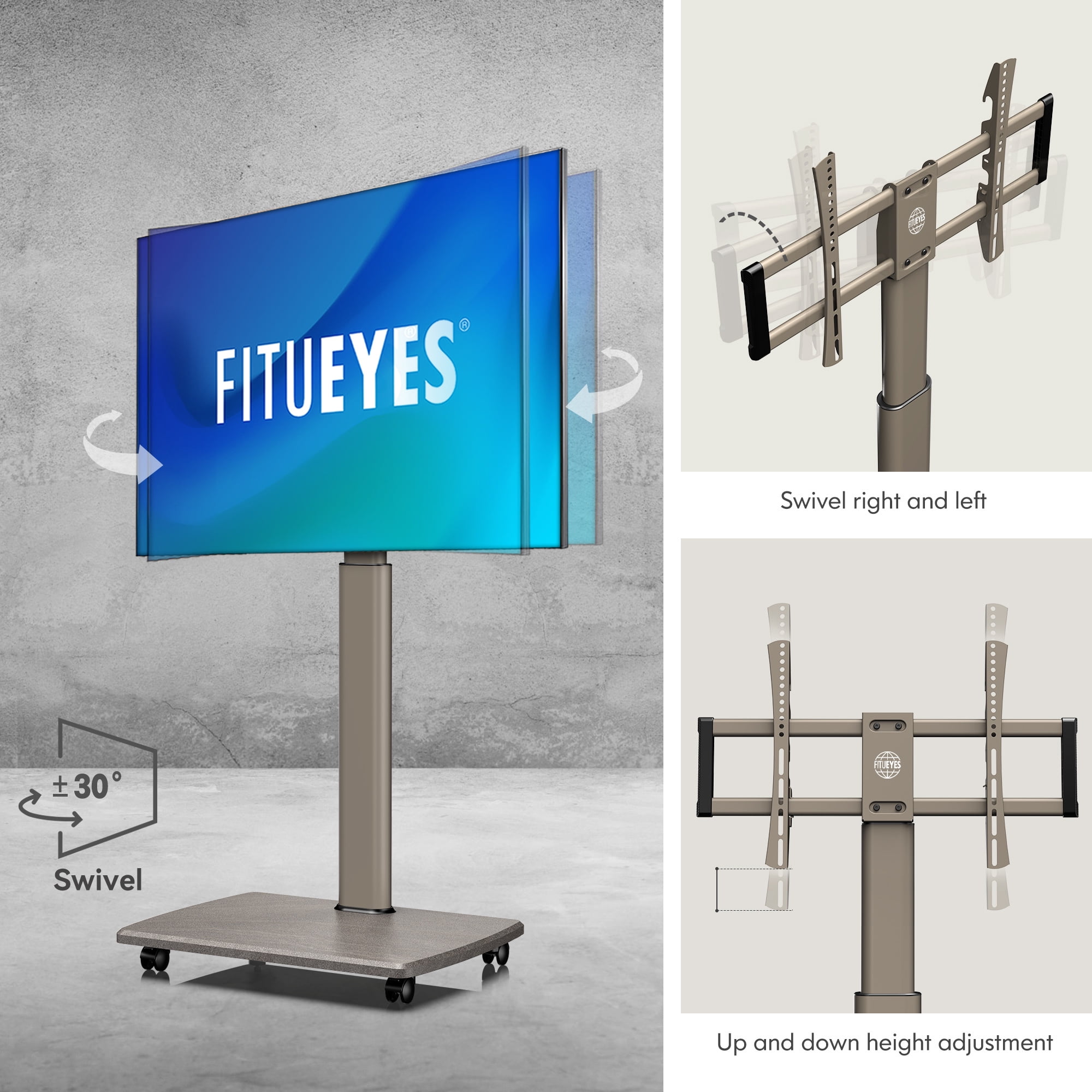 FITUEYES Rolling TV Floor Stand for 32 - 70 Inch TVs,Morandi Gray