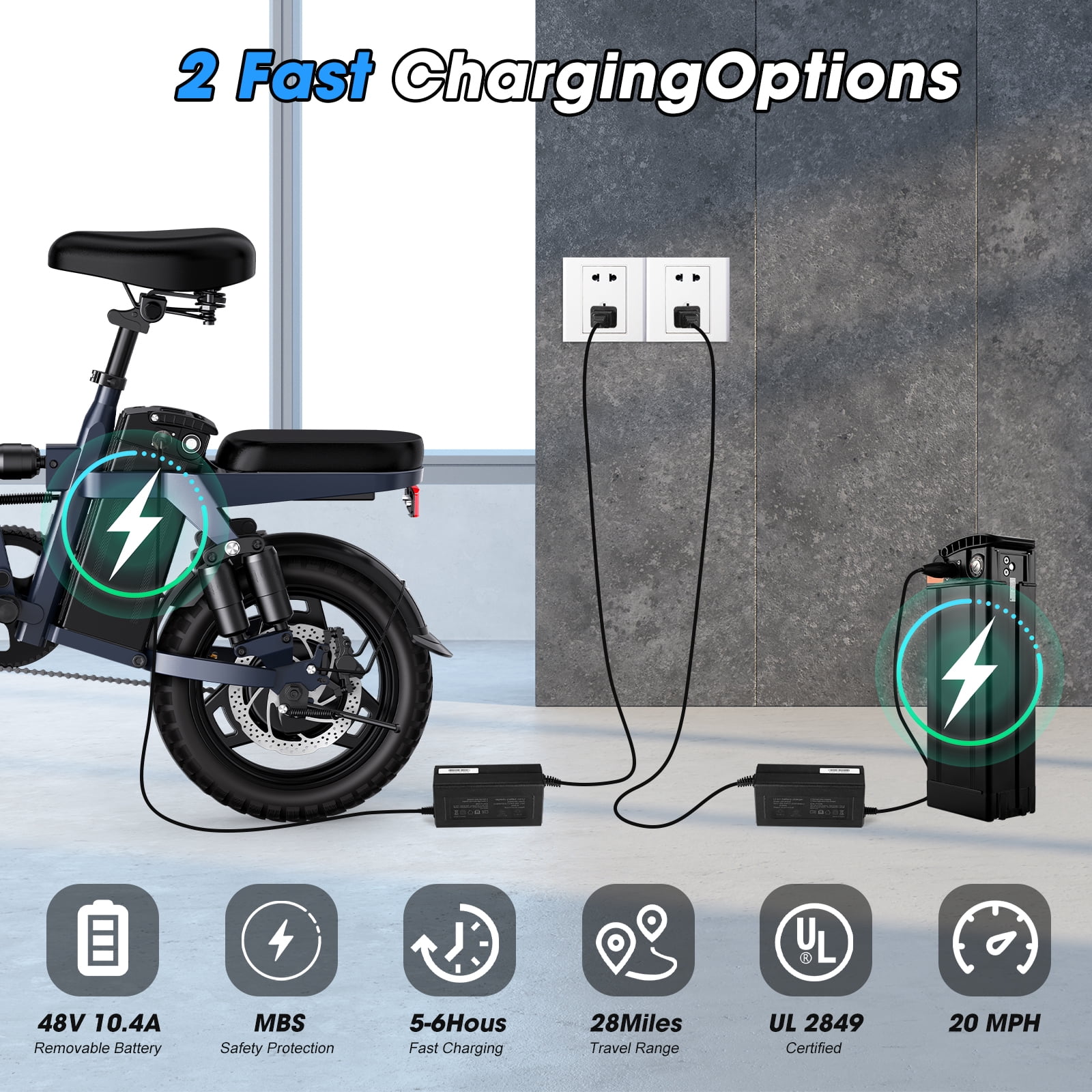 INSDRGN Electric Folding Bike for Teenager and Adults, 10.4AH 48V Battery 14" Electric Bike 500W Motor, 28 Miles Range, Mini Ebike for City Commuter, UL2849
