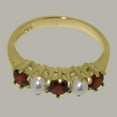 thumbnail image 5 of LBG British Made 9k Yellow Gold Natural Garnet & Cultured Pearl Womens Eternity Ring - 33 size options - Size 7, 5 of 7