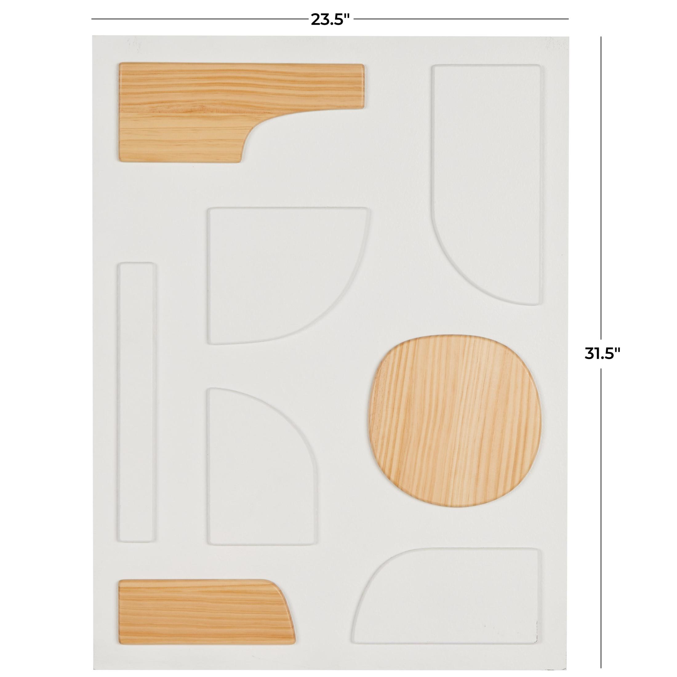 DecMode White Wood Dimensional Art Deco Shapes Geometric Wall Decor with Brown Accents
