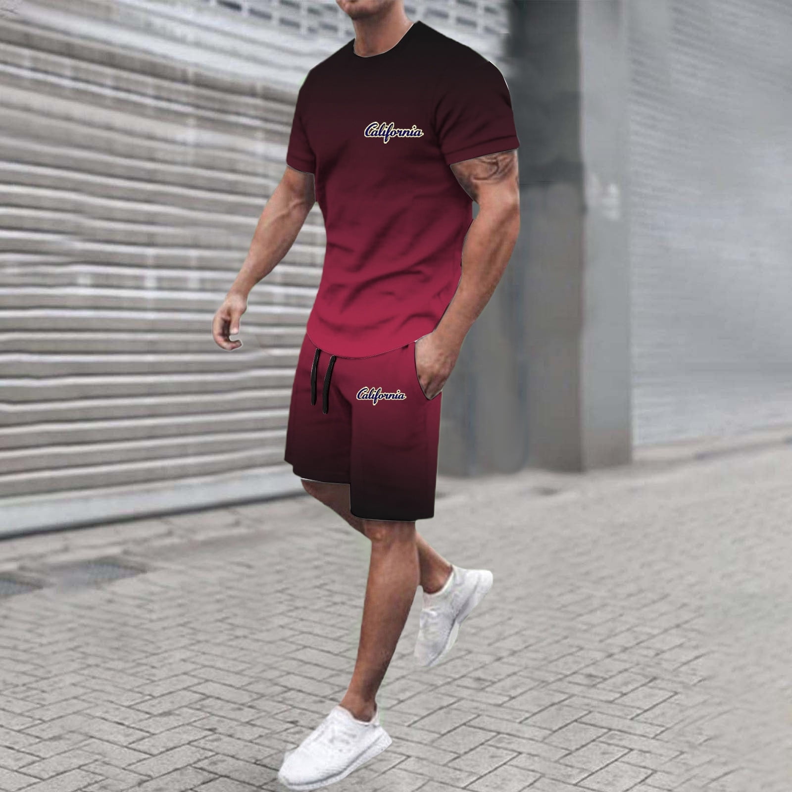 UANWENN Ensemble de Vêtements de Sport d'Été T-Shirt Imprimé