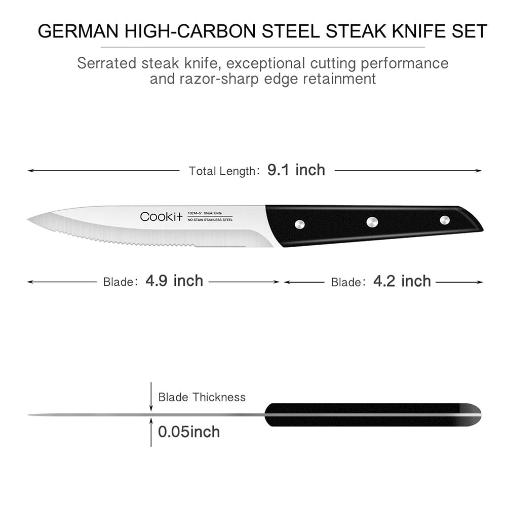 Kepooman 8-Piece Steak Knife Set, Stainless Steel Serrated Steak Knife Dinner Knife for Home, Black Kepooman 8-Piece Steak Knife Set, Stainless Steel Serrated Steak Knife Dinner Knife for Home, Black