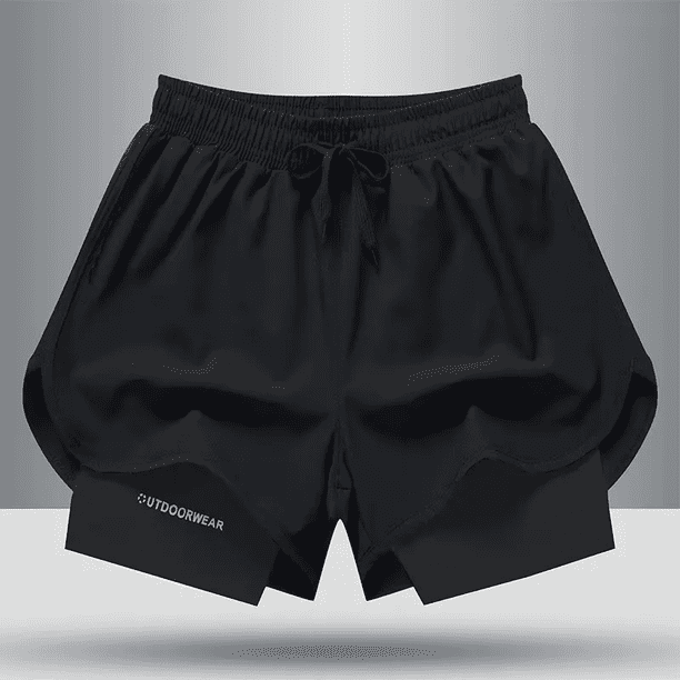 Pantalones cortos casuales de marca de moda para hombre, pantalones de fitness para correr de estilo americano, forro de dos piezas, pantalones cortos de baloncesto de tres cuartos con ilusión