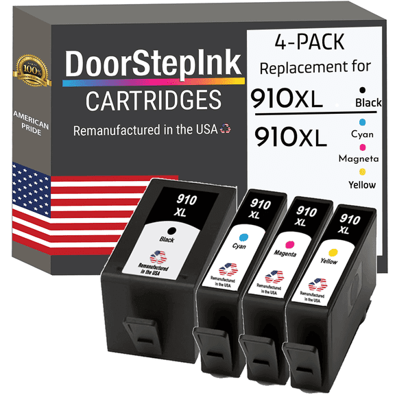 Remanufactured DoorStepInk High Yield Ink Cartridges for HP 910XL 3YL65AN 1 Black, Cyan, Magenta and Yellow (4Pack)