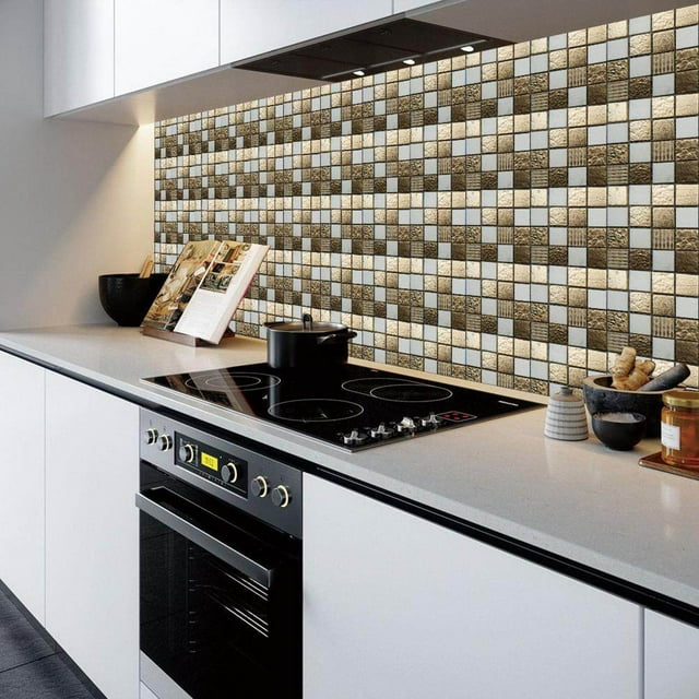 10 Pcs 3D Crystal Tile Sticker PVC Self Adhesive DIY Waterproof Glass Tile Wall Sticker for Home Living Room Kitchen Decor