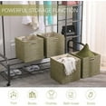 thumbnail image 2 of Cube Storage Bins 13×13 Polyester Foldable Box with Handles, Collapsible Organization Basket Set of 4 Large Capacity Drawer for Closet Shelf Cabinet Bookcase Bedroom, Green Beige, 2 of 12
