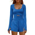 thumbnail image 3 of REALiKUN Womens Athletic Rompers Sexy Expose Navel and Back Running Long Sleeve Workout Romper Exercise Gym Yoga Jumpsuits, 3 of 6
