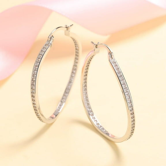 Sterling Silver Twisted Hoop Earrings With Crystals