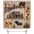 thumbnail image 5 of 4PCS Farmhouse Shower Curtain Set, Country Vintage Wood Plank Woodland Wild Animal Hunting Lodge Black Bear Elk Moose Deer Birds Cabin Rustic Bathroom Decor, Non-Slip Bath Mat, Pine Tree, 5 of 7