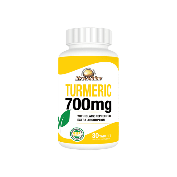 Turmeric 700mg Herbal Supplement, by Rise-N-Shine - Vegetarian, 30 Count