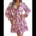 thumbnail image 2 of Vestido de Verano de Tirantes Acampanado con Cuello en V y Mangas Largas para Mujer Púrpura L, 2 of 9