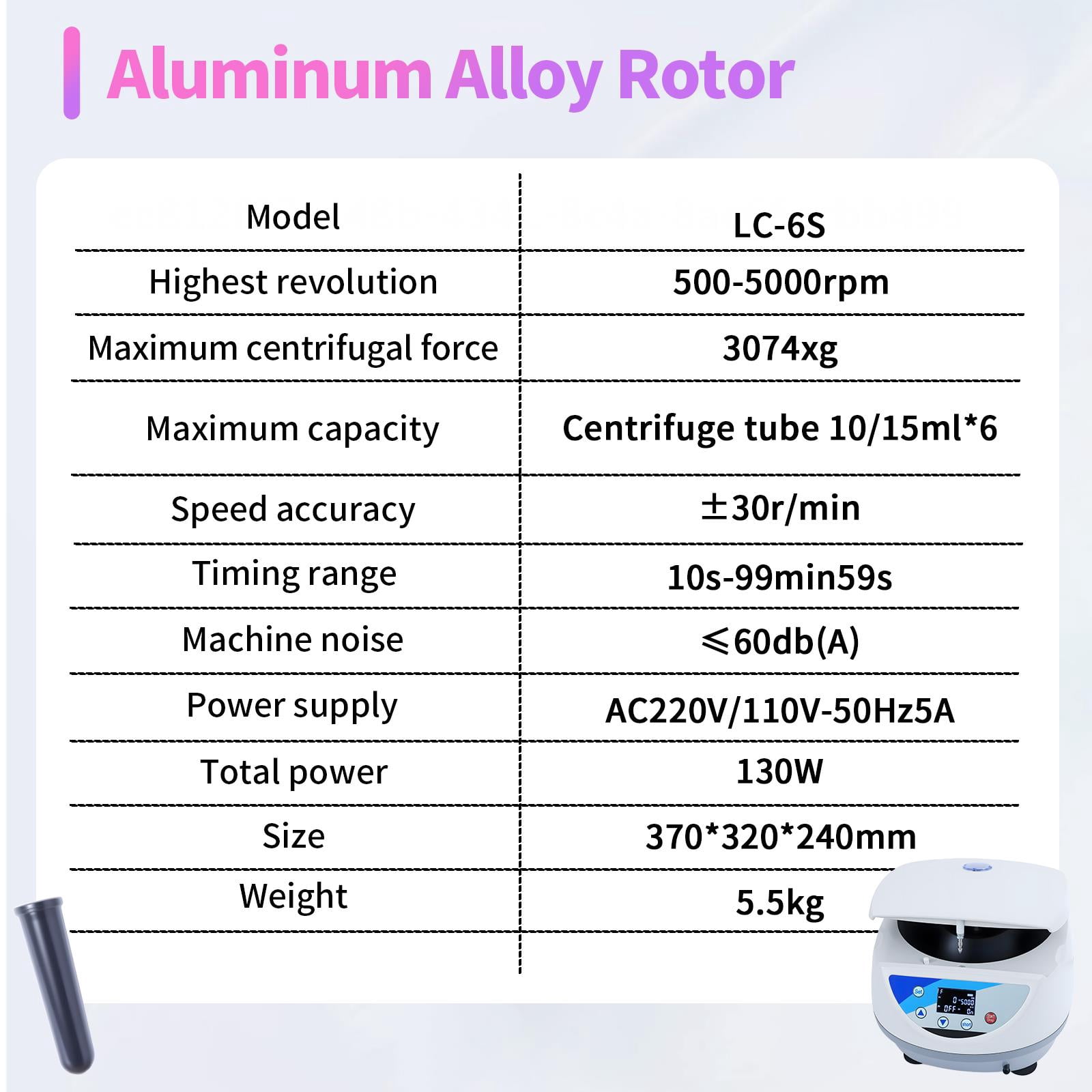 Lanfys Laboratory PRP benchtop centrifuge 6 x 10/15 ml tubes (130 W) High speed: 500–5000 rpm Electric centrifuge (timer, for various experiments)