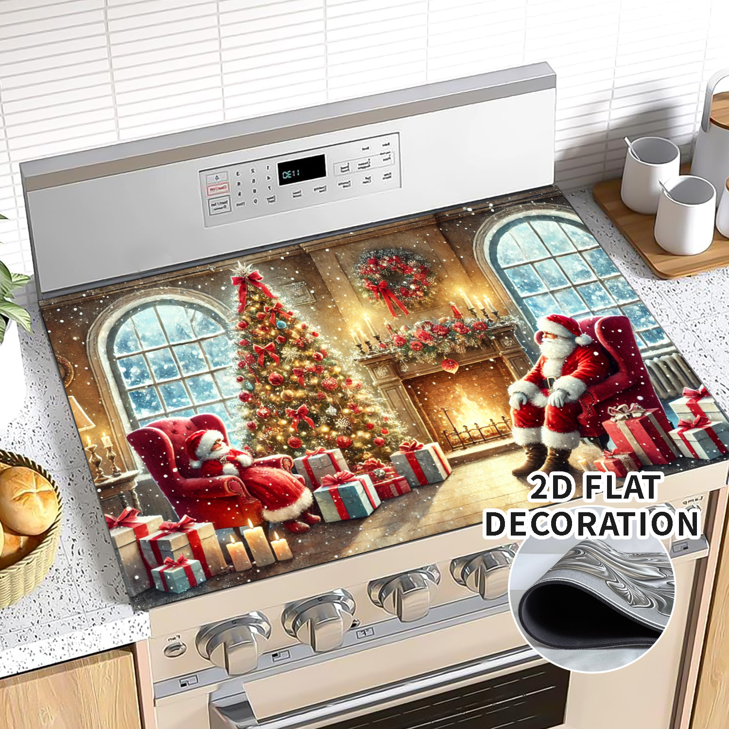 1pc Christmas Stove Cover Let It Snow Winter Stove Top Cover for Kitchen Decor Red Electric Stove Pad Xmas Party Non-Stick Gas Burners Covers Washable Countertop Protector Keep Stove Clean