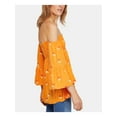 thumbnail image 3 of FREE PEOPLE Womens Orange Floral Long Sleeve Off Shoulder Blouse Size: M, 3 of 4