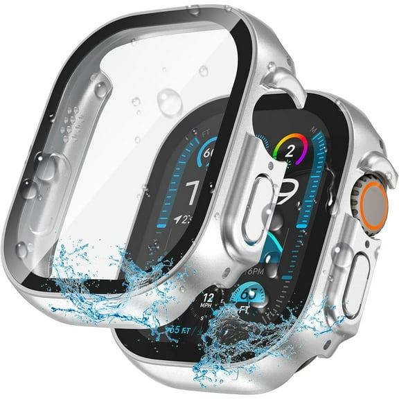 XiHAMA 2 in 1 Waterproof Case Compatible with Apple Watch Screen Protector 40mm 46mm 41mm 42mm Series 4 5 6 SE/SE 2nd Gen Accessories Built-in Tempered Glass Film Face Protective & PC Bumper Cover