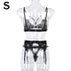 thumbnail image 1 of Conjunto de ropa interior de encaje floral de 3 piezas para mujer, sujetador sexy, bragas, liguero, negro, S Inevent XX000052-02, 1 of 7