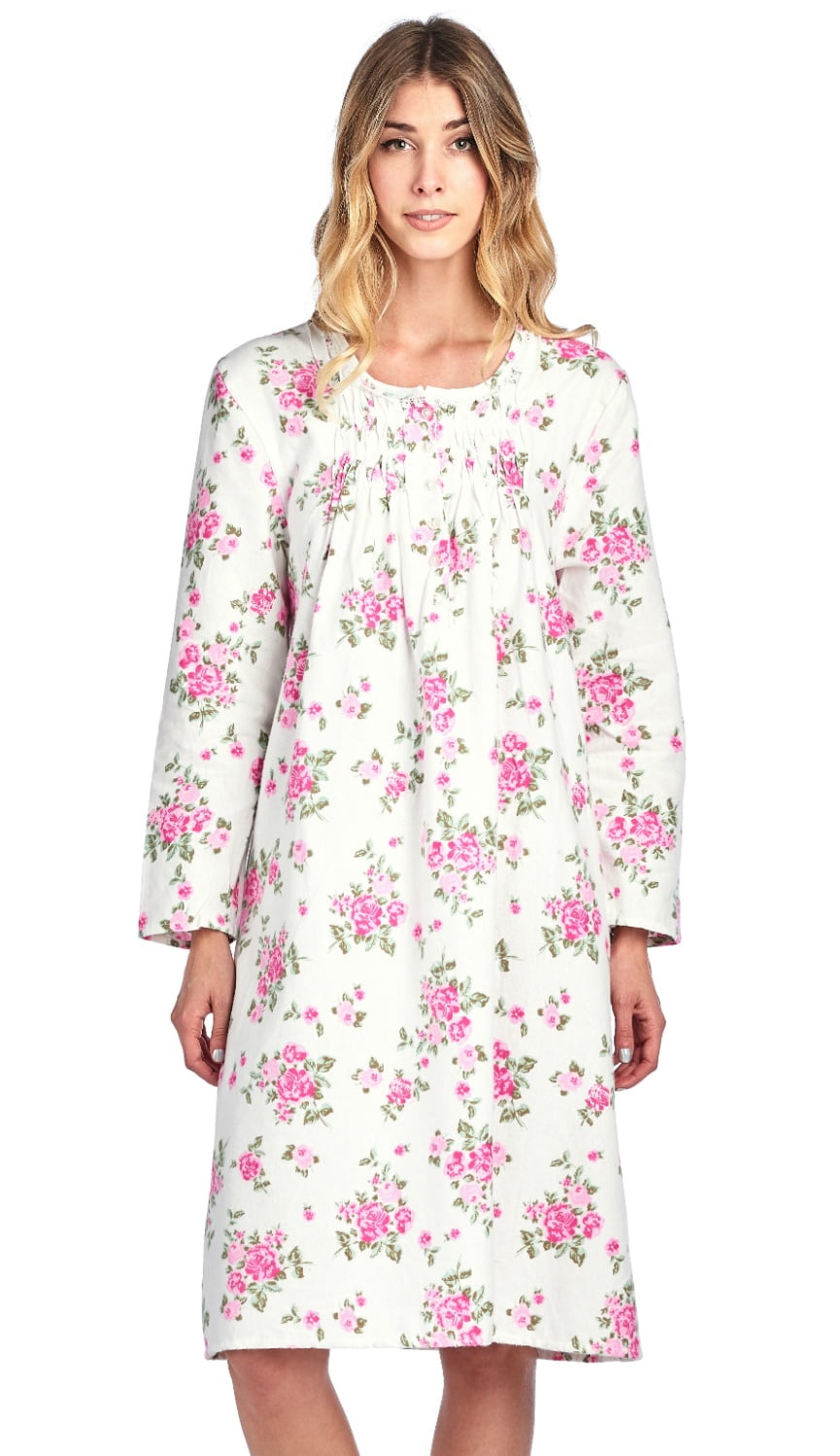 Flannel Floral Long Sleeve Nightgown 