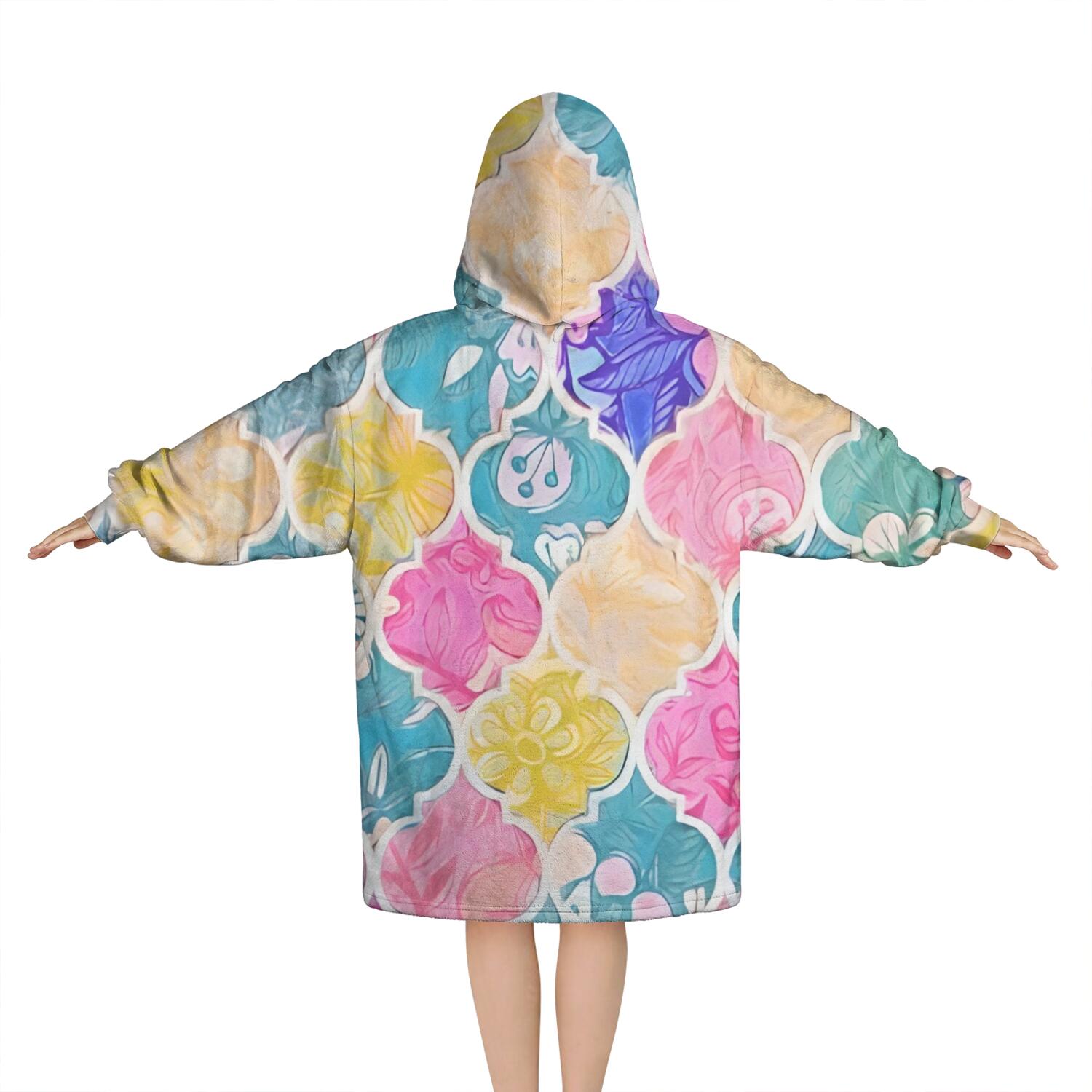 Multi Color Floral Checkered Pattern Blanket Hoodies for Kids 6-13YR Oversize Wearable Blanket Hoodies for Boys Girls Teens