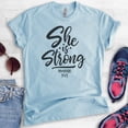thumbnail image 2 of She Is Strong Shirt, Unisex Women's Shirt, Empowered Shirt, Jesus Shirt, Scripture Shirt, Proverbs Shirt, Heather Light Blue, X-Large, 2 of 6