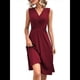 thumbnail image 3 of Vestido de Verano para Mujer, Cruzado, con Escote en V, Sin Mangas, Acampanado, Color Rojo Vino, Talla L, 3 of 8