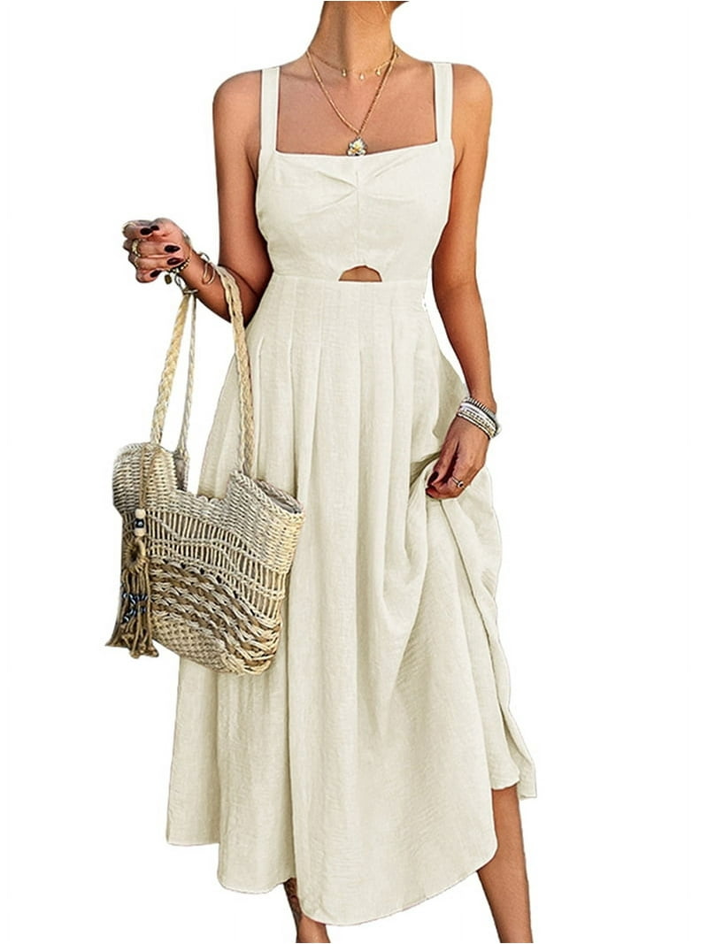 knee length dresses for ladies Women's Long Sleeve Linen Button Down Midi Dress main image 0