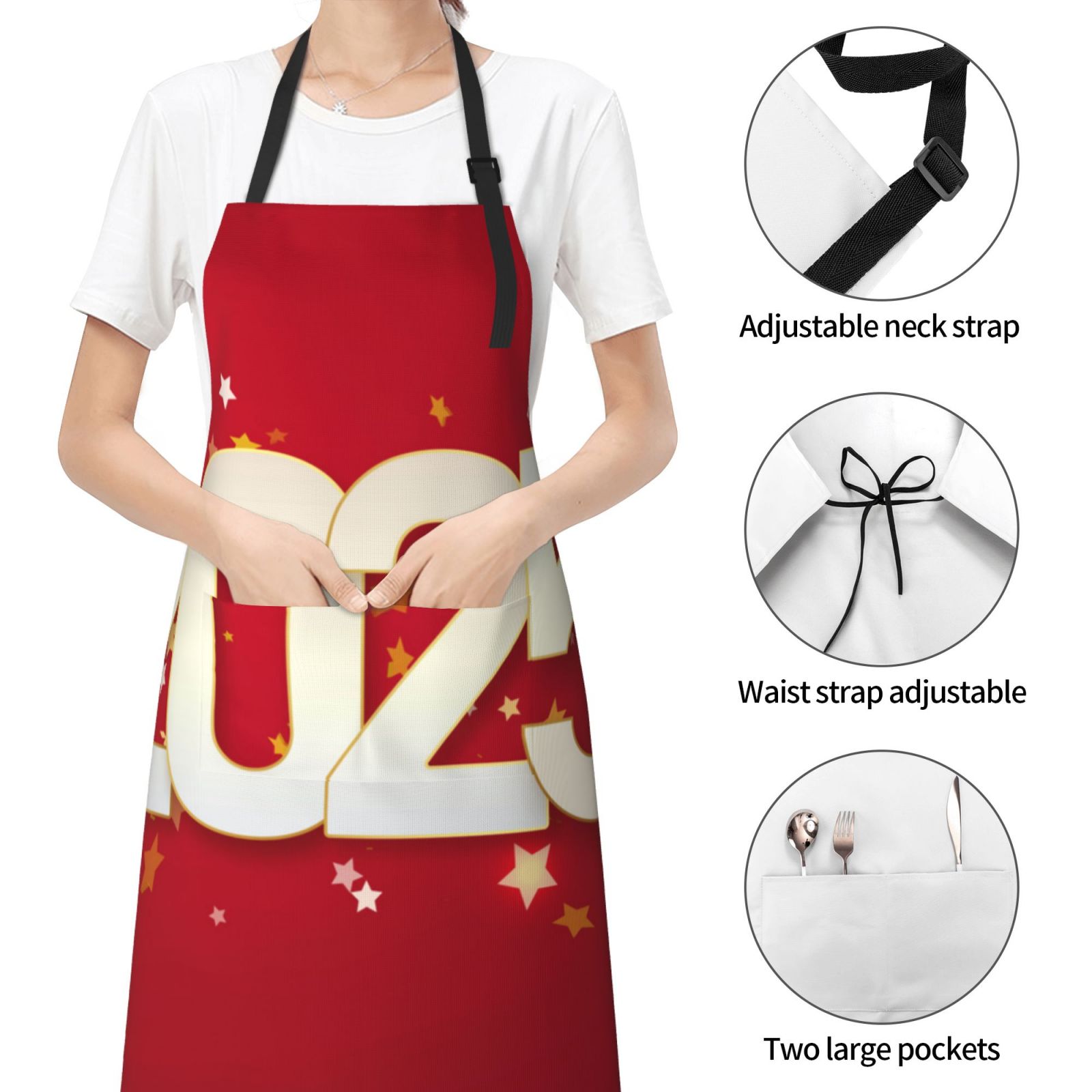 Kdxio Happy New 2025 Year Apron with Pockets Adjustable Kitchen Aprons for Men Women Waterproof Aprons for Cooking,Drawing,Crafting, Baking Household Cleaning