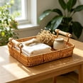 thumbnail image 4 of Hand Woven Rattan Serving Tray with Wooden Handles in Two Sizes for Food, Fruit, and Home Organization(Multicolor), 4 of 5