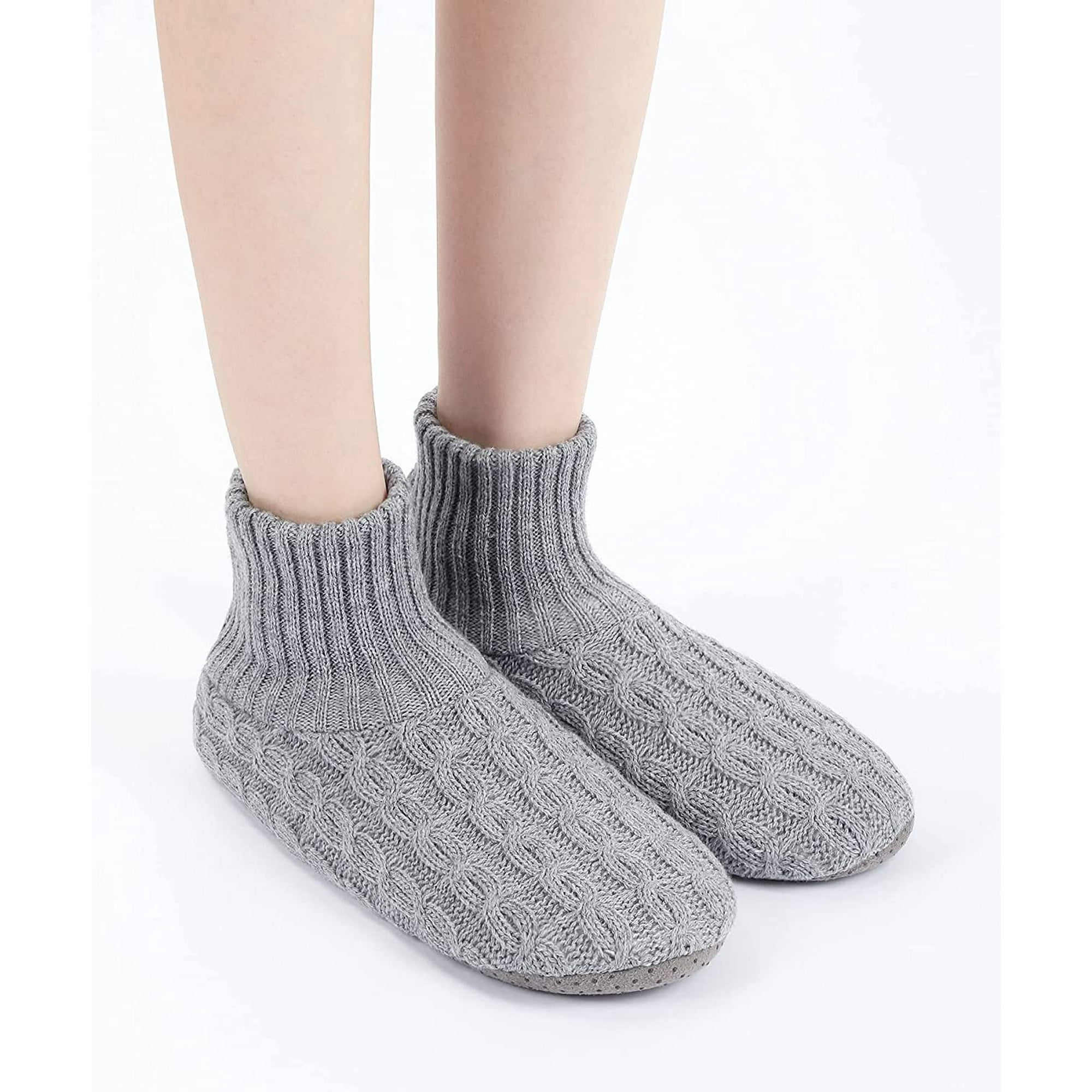 Women s Slipper Socks Cozy Warm Lined Fuzzy Sock Slippers Indoor Booties with Non Slip Grippers Walmart