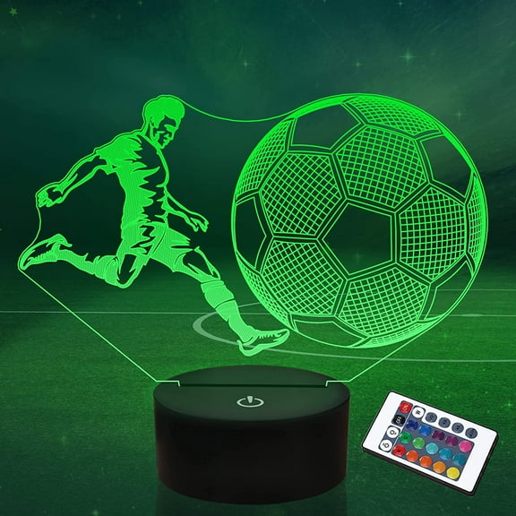 MYKOMI Soccer Night Light Gifts for Boys Girls, Soccer Light 3D Illusion Lamp Futbol with 16 Colors, Flashing Changing for Kids 8-12 Birthday Christmas Ornament Gifts Bedroom Decor