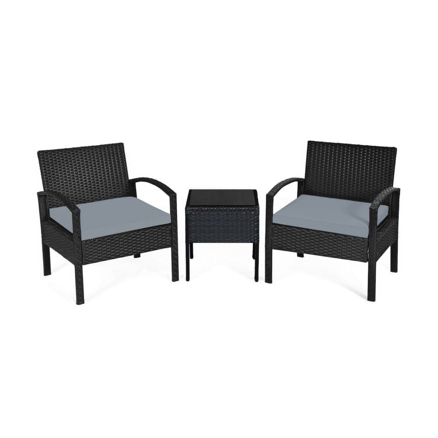 GVN 3 Piece Patio Conversation Bistro Set, Balcony Furniture Outdoor Rattan Patio Chairs Set with Side Table, Rattan Patio Set for Garden Porch Yard, Gray GVN 3 Piece Patio Conversation Bistro Set, Balcony Furniture Outdoor Rattan Patio Chairs Set with Side Table, Rattan Patio Set for Garden Porch Yard, Gray