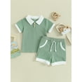 thumbnail image 2 of Suealasg Toddler Baby Boys Clothes 2Pcs Kids Summer Outfit Set 3M 6M 1T 2T 3T Short Sleeve Contrast Color T-Shirts Tops Elastic Waist Shorts 0-3 Years, 2 of 9