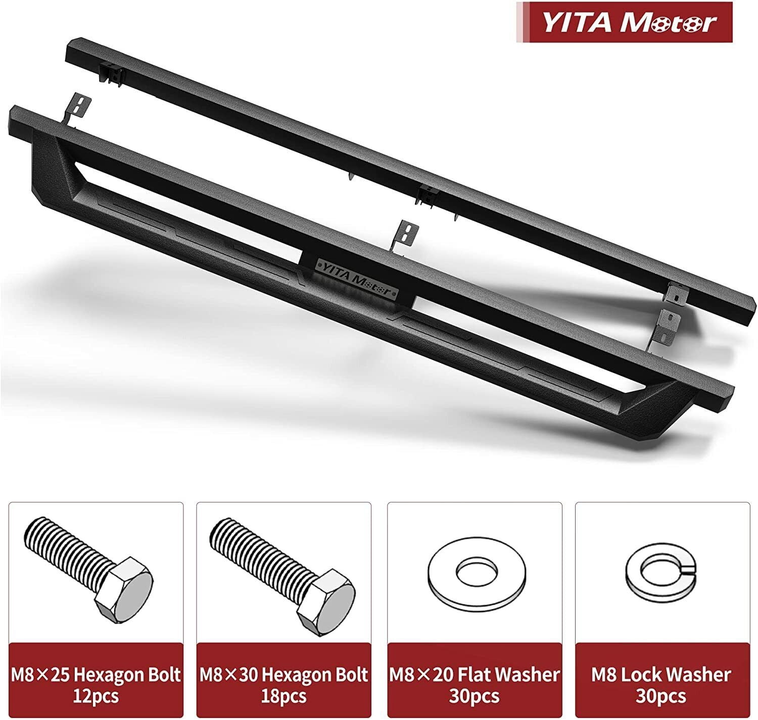 RVNI Running Boards for 2005-2023 Toyota Tacoma Double Cab Black Drop Side Steps Off-Road Nerf Bars
