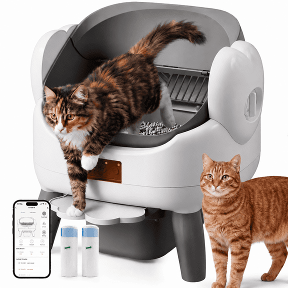 Automatic Litter Box Self Cleaning, Automatic Cat Litter Box for Multiple Cats with App Control, Open Top Self Cleaning Litter Box,Safety Protection, Easy Setup, Odor Control